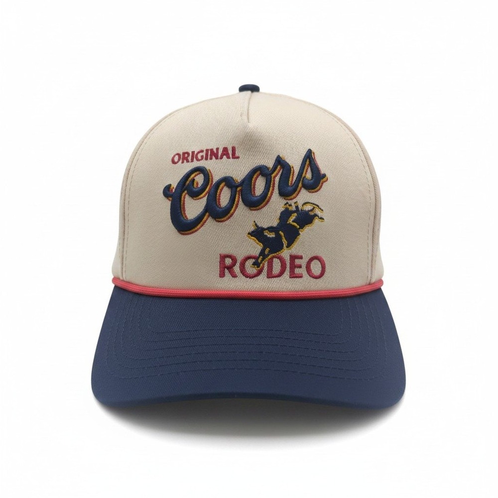 Coors Rodeo Snapback Hat H3 Headwear Tan Navy Blue Western Trucker Cap